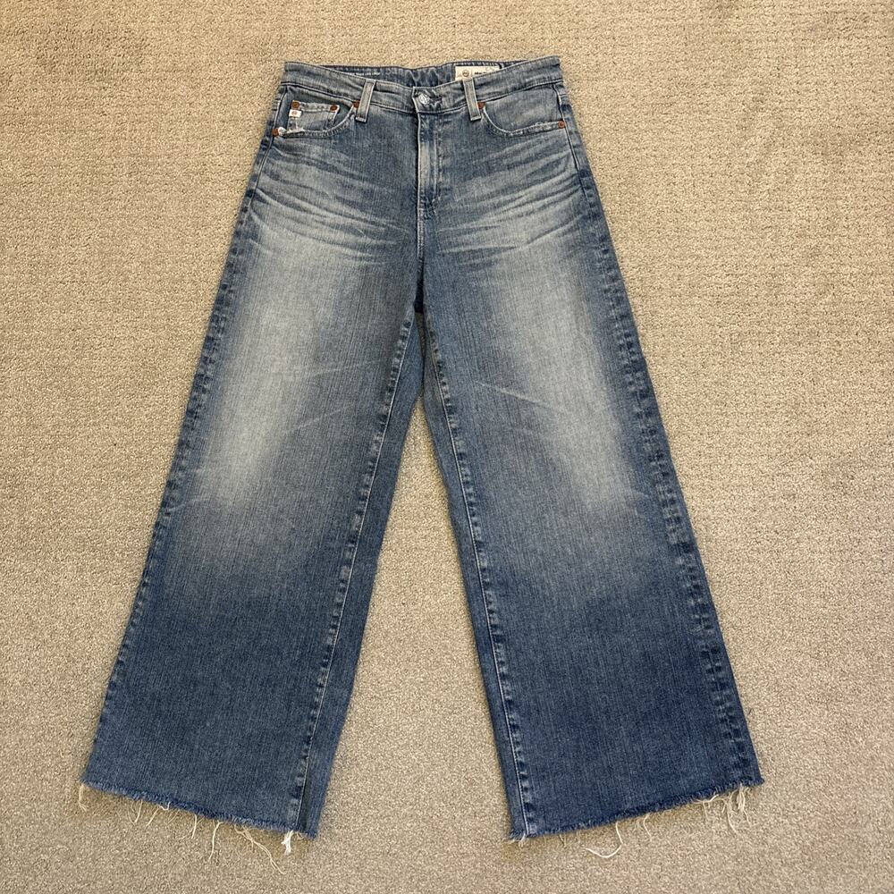 Ag Adriano Goldschmied Wide Leg Flare Jeans in Faded Blue Denim